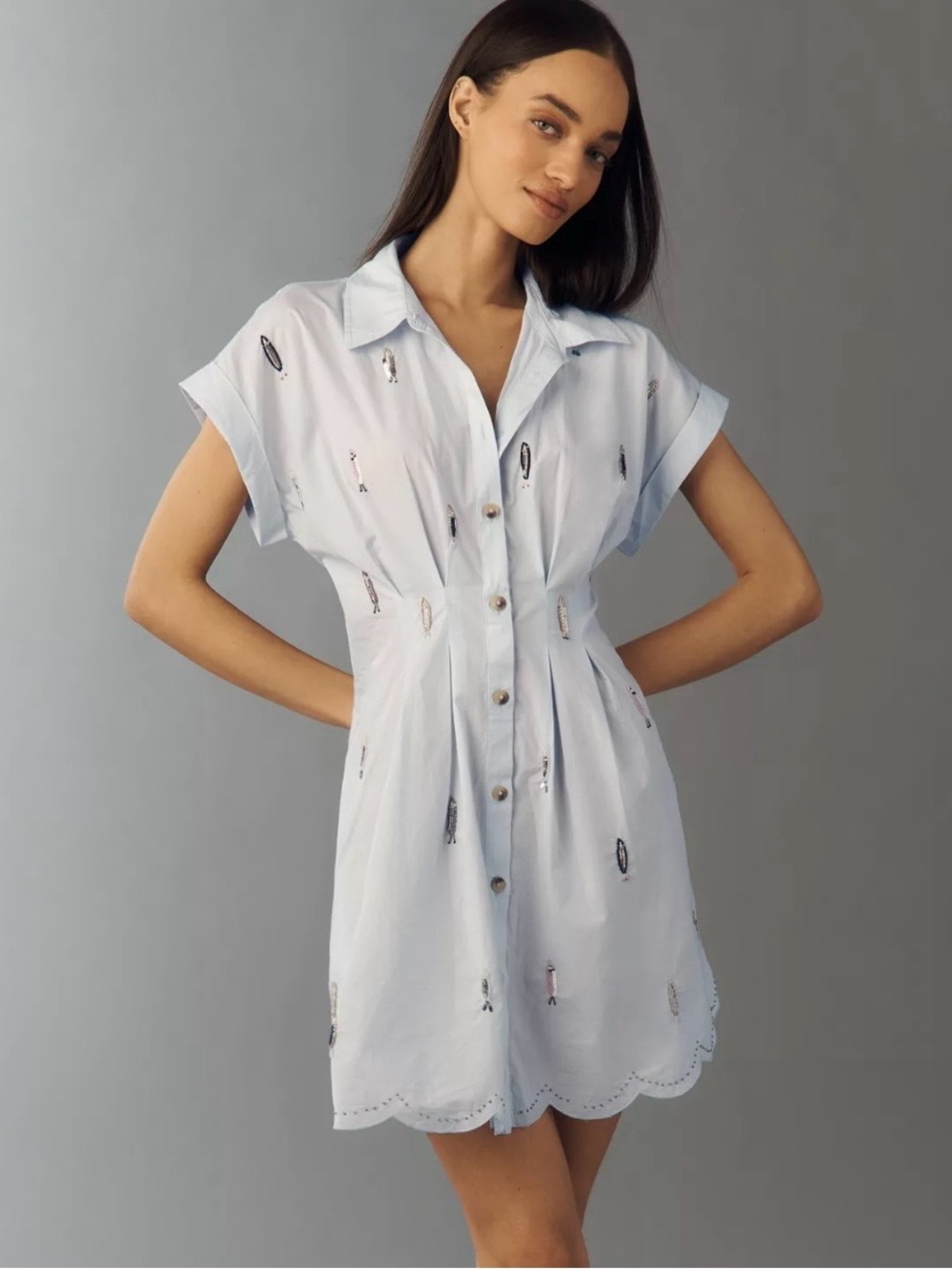 By Anthropologie 100% Cotton Poplin Novelty Mini Shirtdress